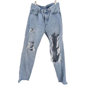 Levi's 501 disstressed ripped row hem light wash blue jeans W 27 28 L T2